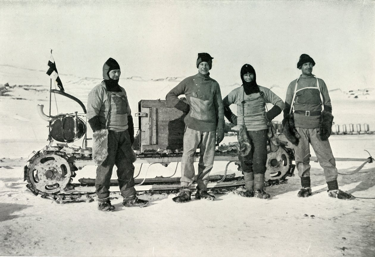 Motor Partisi Soldan sağa - Lashly, B.C. Gün, Teğmen. Evans, Hooper, Ekim 1911, 1913 by Herbert Ponting
