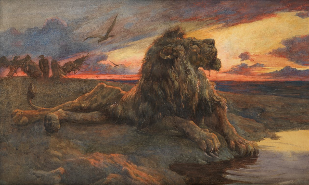 Ölen Aslan Çalışması (Suluboya) by Herbert Thomas Dicksee