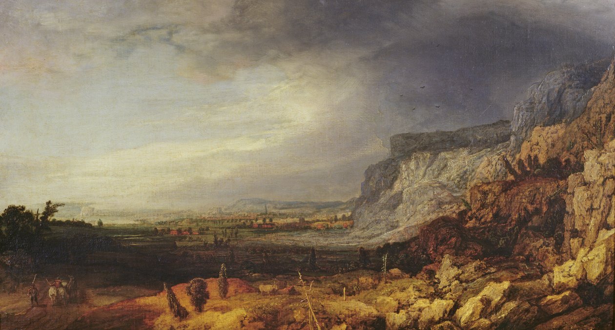 Manzara, c.1620-30 (panel üzerine serilmiş tuval üzerine yağlı boya) by Hercules Seghers