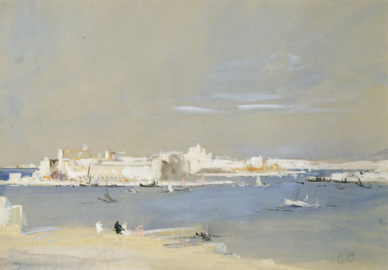 The Harbour, Valetta, Malta (renkli kağıt üzerinde wc ve gövde rengi) by Hercules Brabazon Brabazon