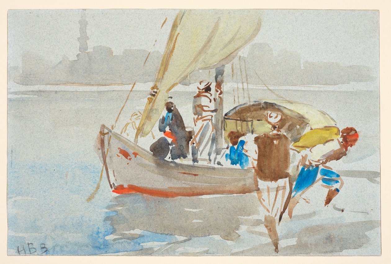 Kahire Manzarası () (eski adıyla #39;Venedik Manzarası#39;), 1860-97 civarı (açık mavi dokuma kağıt üzerine suluboya, yere yatırılmış) by Hercules Brabazon Brabazon