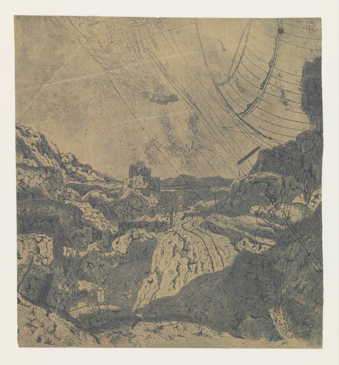 Gorge ile Kayalık Manzara, İlk Versiyon Bir Gorge Sınırlayan Bir Yol ile Rocky Peyzaj: İlk Versiyon by Hercules Segers