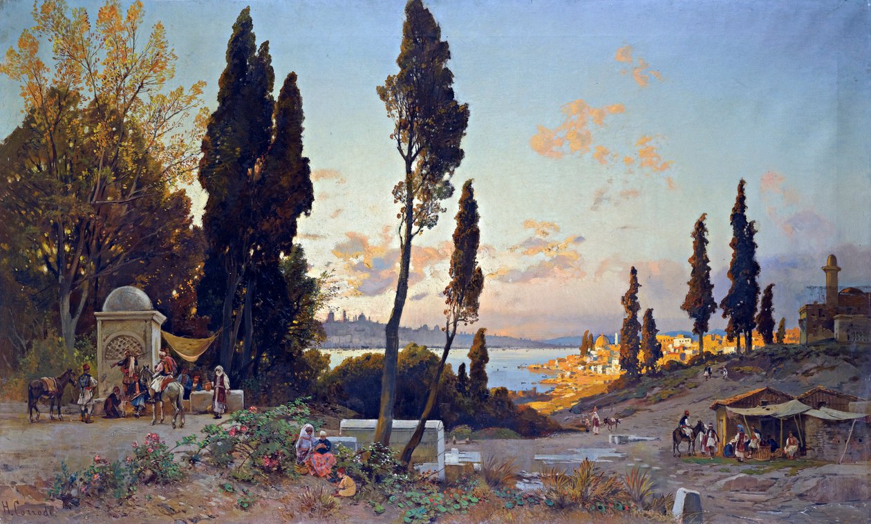 Vue du Bosphore a Constantinople - Hermann David Salomon Corrodi Peinture (1844-1905), oryantalizm - Manzaralar Boğaziçi, İstanbul - Tuval üzerine yağlı boya Hermann David Salomon Corrodi (1844-1905) - 100x166,5 cm - Özel Koleksiyon by Herman David Salomon Corrodi