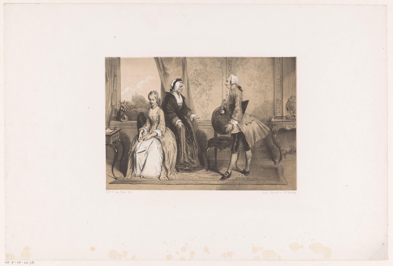 18. yüzyıldan kalma bir iç mekanda üç figür by Herman Frederik Carel ten Kate