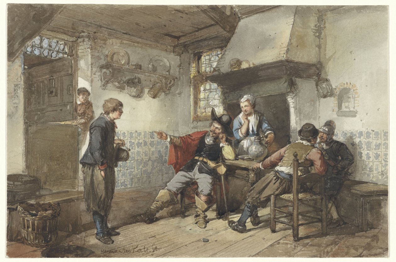 Bir handa bazı adamlar ve bir asker by Herman Frederik Carel ten Kate