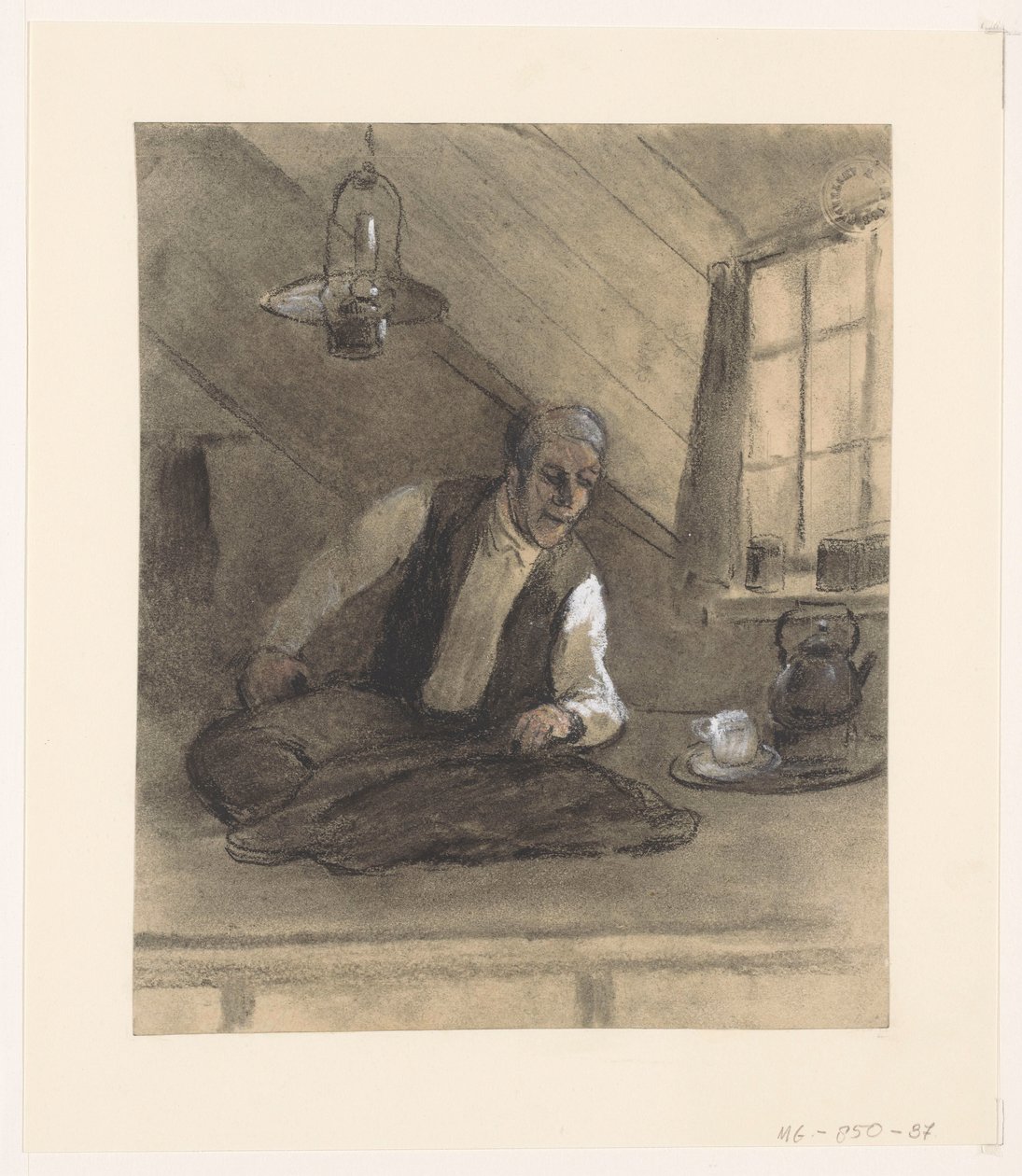Bir çatı odasında iş yerinde terzi by Herman Heijenbrock (possibly)