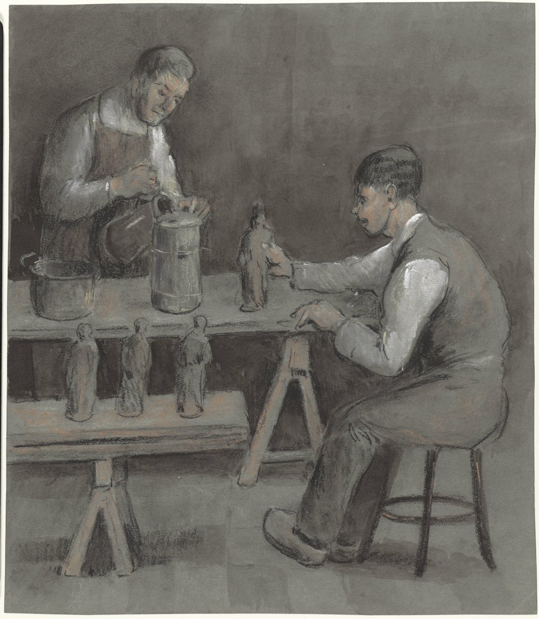 Figürin yapan iki işçi by Herman Heijenbrock
