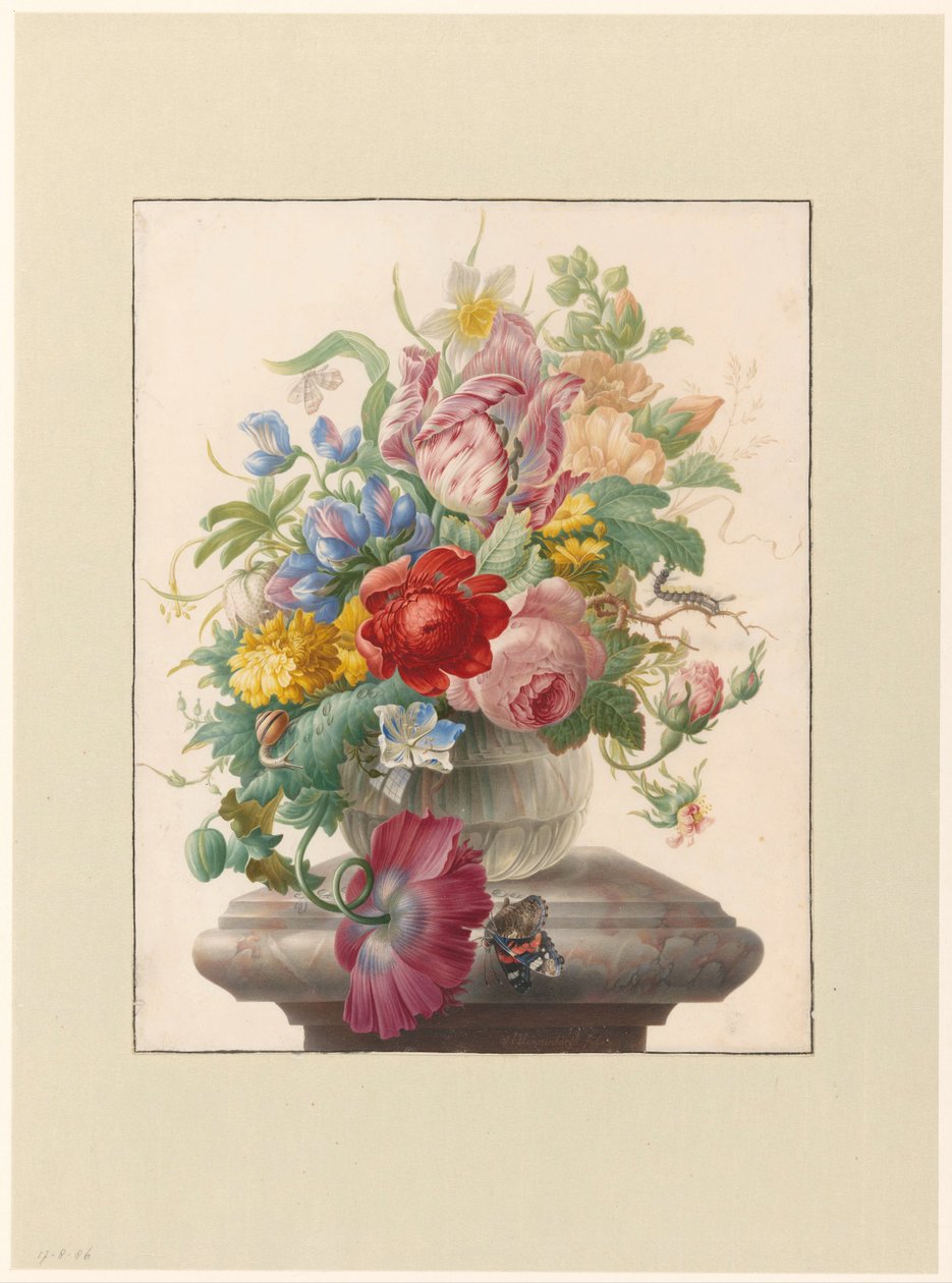 Kelebekli Cam Vazoda Çiçekler Vaas'ta Bloemen Atalanta ile tanıştı by Herman Henstenburgh