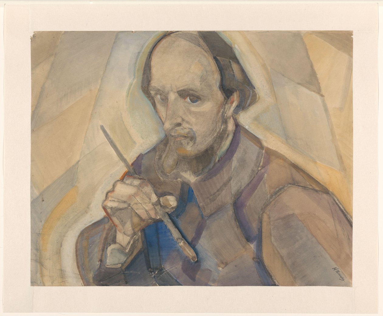Fırça ile kendi kendine portre by Herman Kruyder (signed by artist)