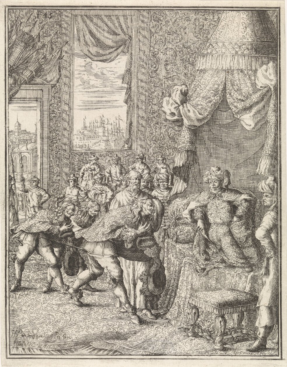 Vasco da Gama, Kalküta Kralı ile seyirci önünde by Herman Padtbrugge