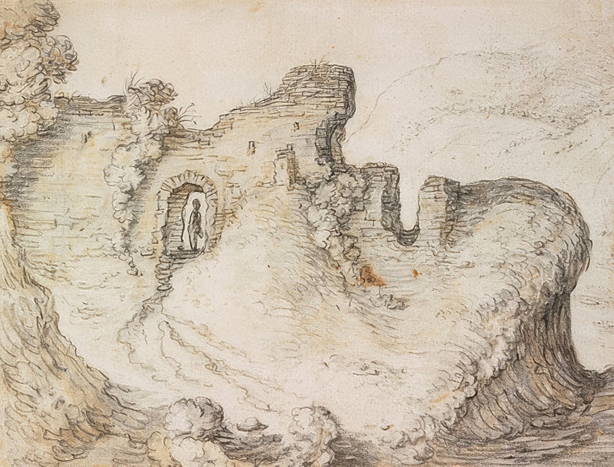 Kalıntıları olan dağ manzarası. 1650 civarında by Herman Saftleven