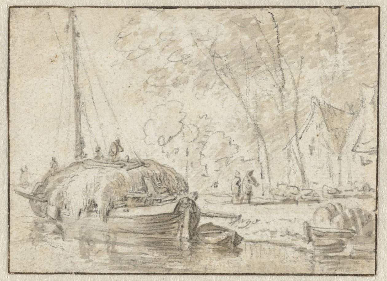 Bir kıyıda saman mavna by Herman Saftleven