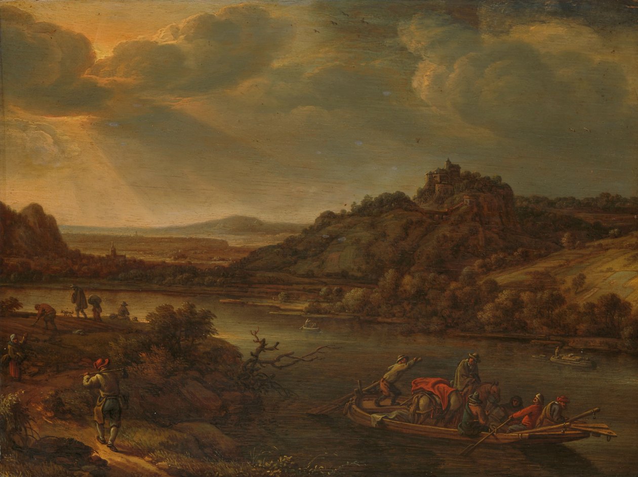 Feribot ile nehir manzarası by Herman Saftleven