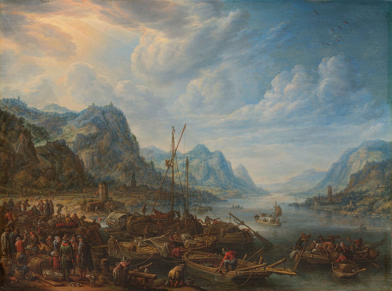 Tekne Bağlamalı Nehir Manzarası by Herman Saftleven