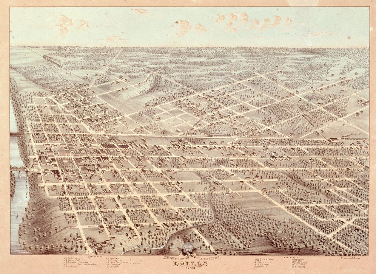 Dallas sokak haritası, Teksas, 1872 by Herman attr. to Brosius