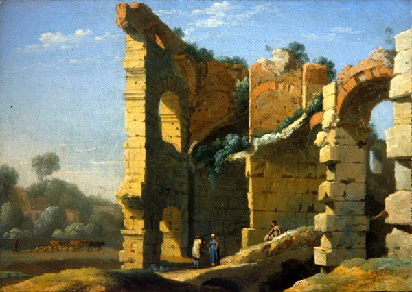 Rakamların sohbet ettiği bir İtalyan manzarası (tuval üzerine yağlı boya) by Herman van Swanevelt