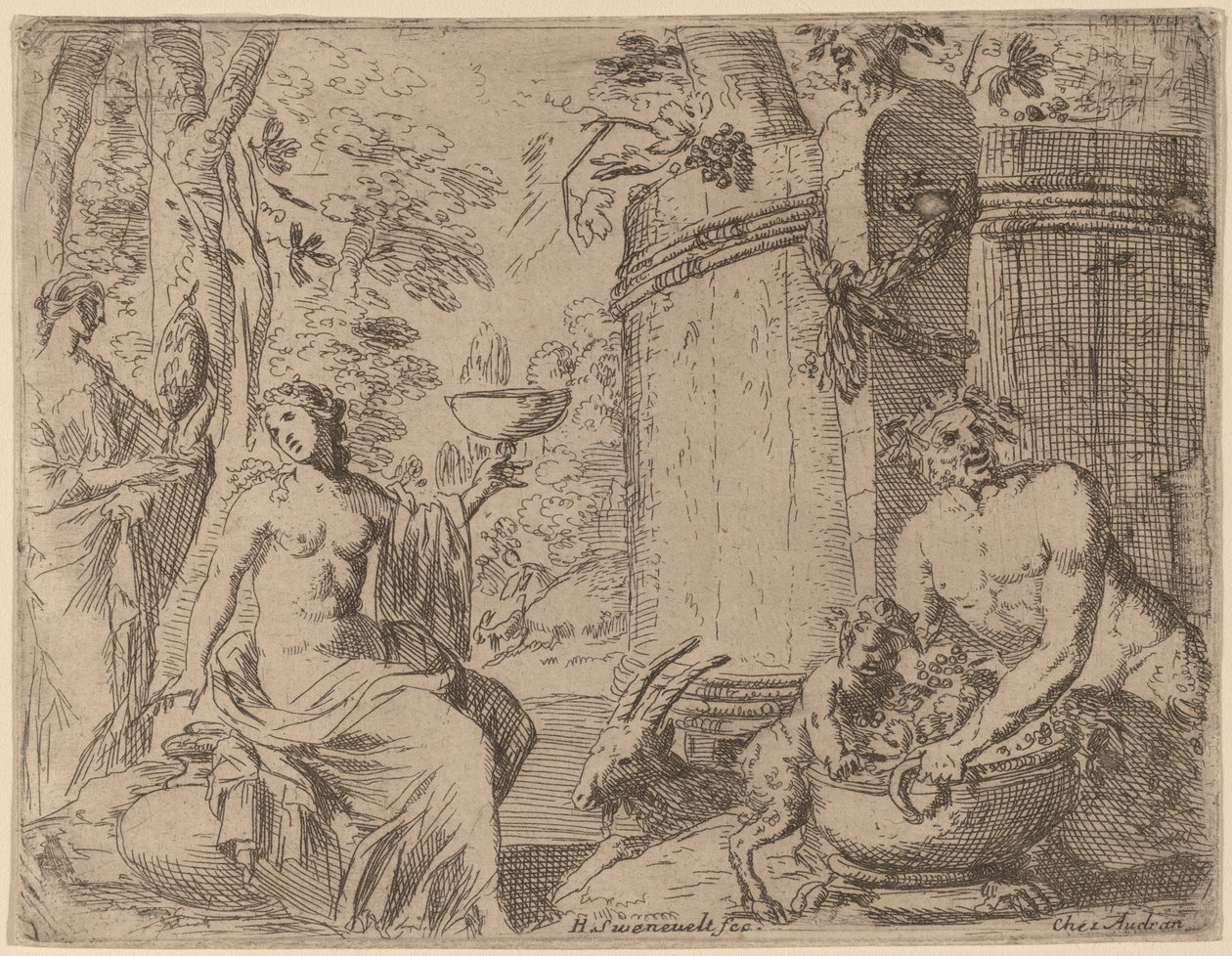 Büyük Bir Kazanın Önünde İki Peri ve Bir Satyr by Herman van Swanevelt