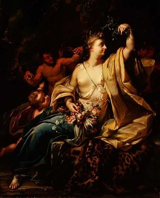 Bir putto, satirler ve perileri ile Bacchante by Herman van der Myn