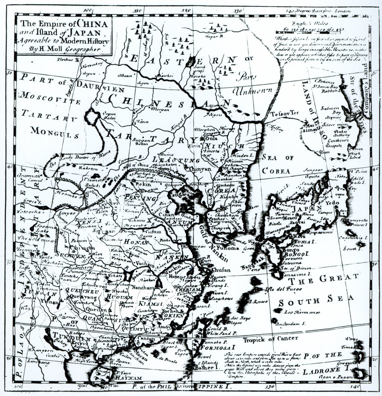 Çin İmparatorluğu ve Japonya Adası, pub. Londrada by Hermann Moll