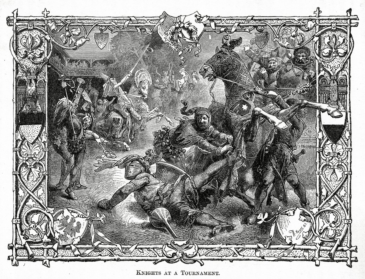 Bir Turnuvada Şövalyeler, c.1882 (ahşap gravür) by Hermann Vogel