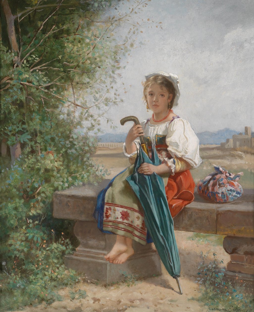 Campagna manzarasında dinlenen Romalı kız by Hermann von Bohn
