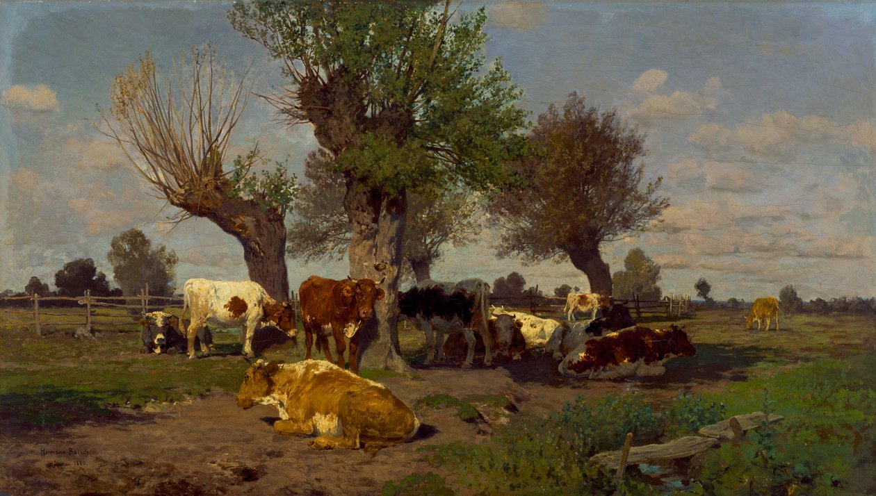 Sığır sürüsü ile manzara by Hermann Baisch