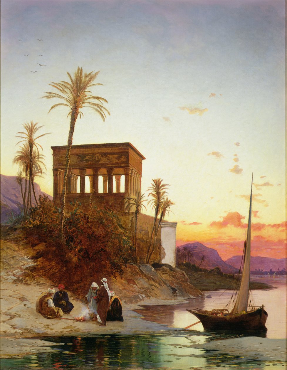 Nehir Kenarında Kamp Ateşi, Trajan Köşkü, 1880 dolayları by Hermann David Salomon Corrodi