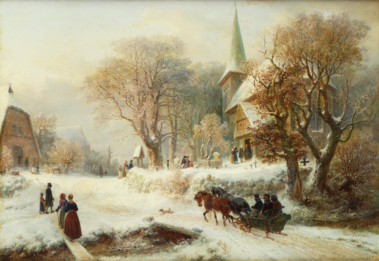 Kiliseye gitmek (tuval üzerine yağlı boya) by Hermann Kauffmann