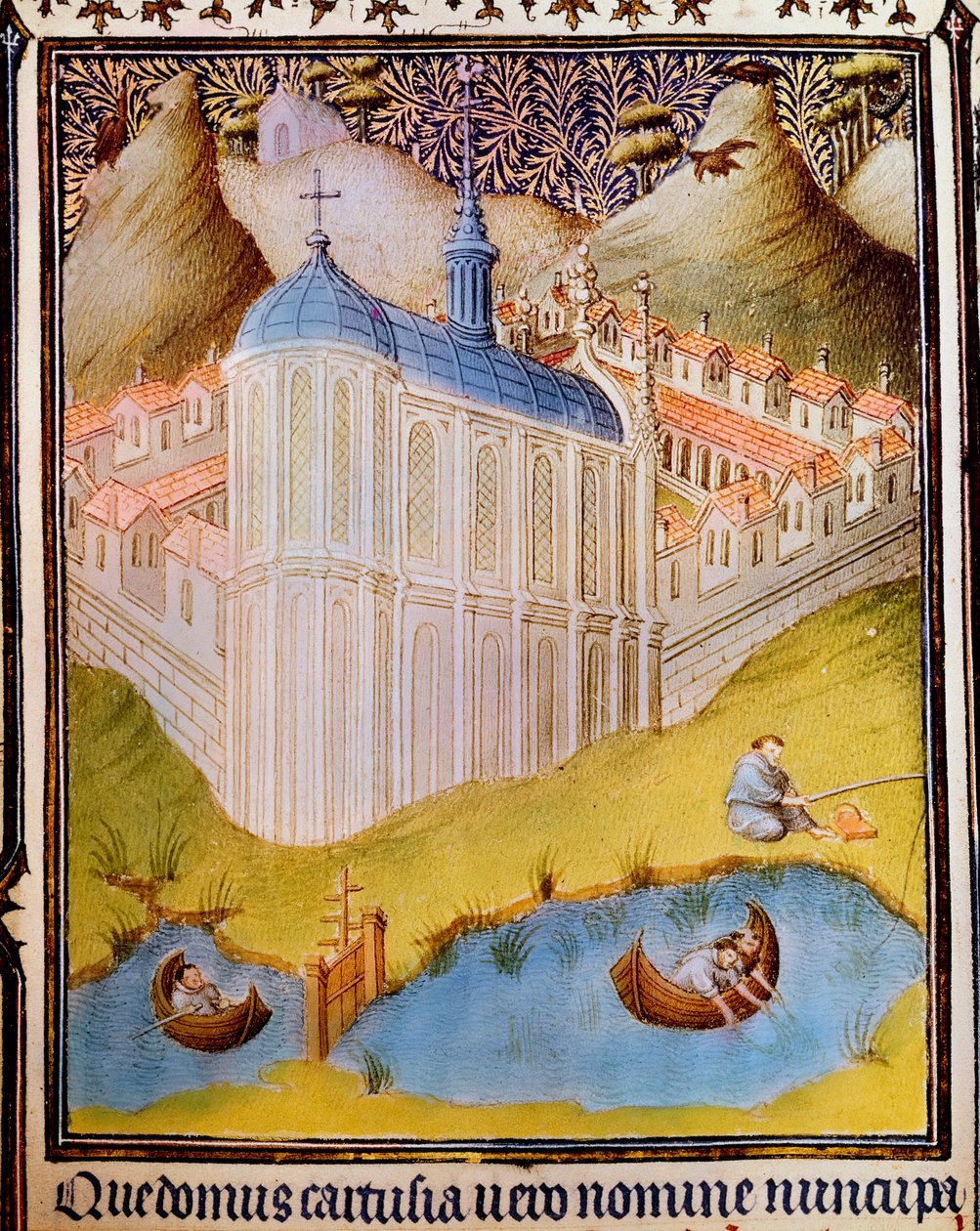 Carthusian rahipler, Chartreuse, Fransa, 15. yüzyılda balık havuzlarında balık ağları ve kancaları by Hermann Limbourg