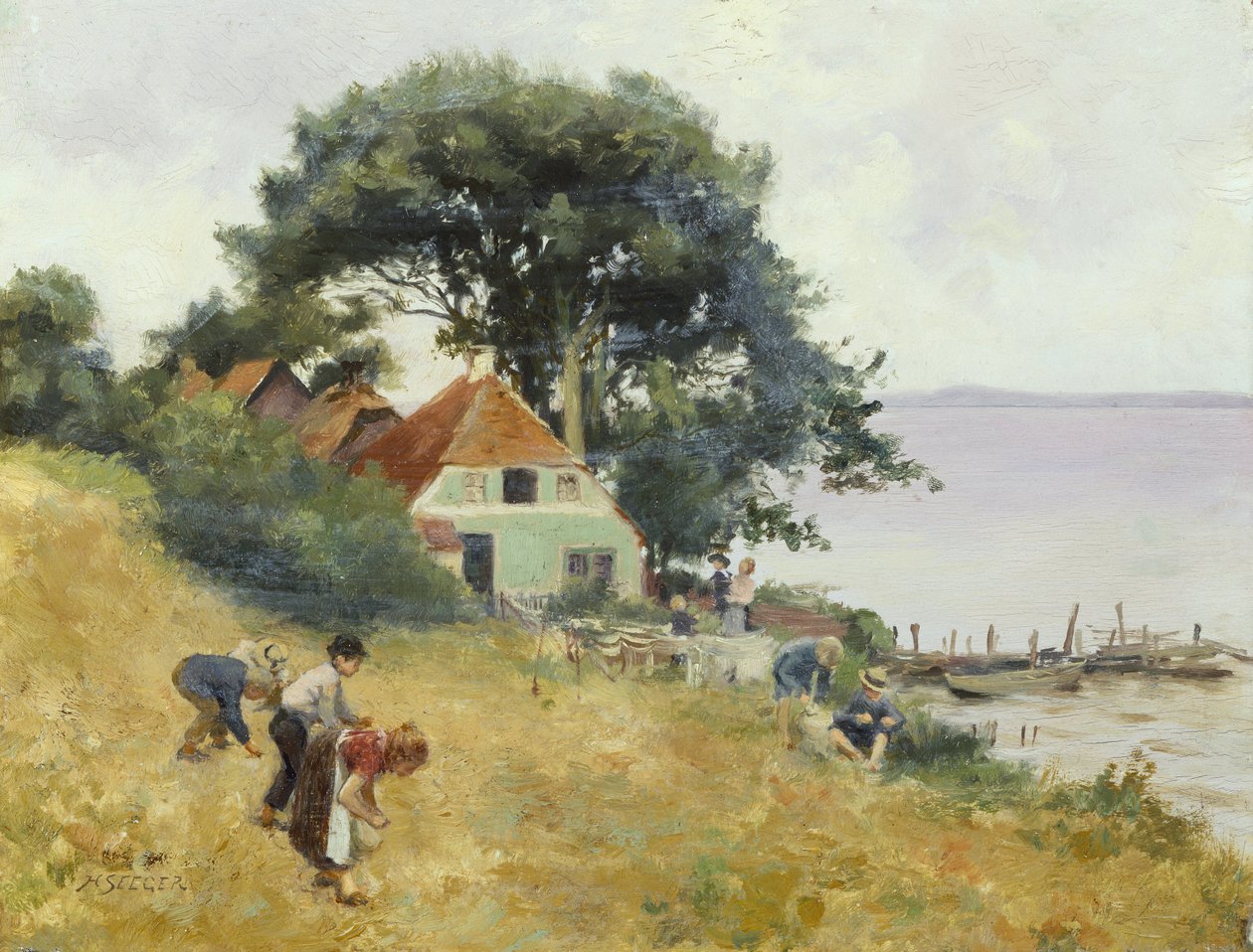 Göl Kenarında Toplanan Çocuklar, c.1900-10 (panelde yağlı boya) by Hermann Seeger