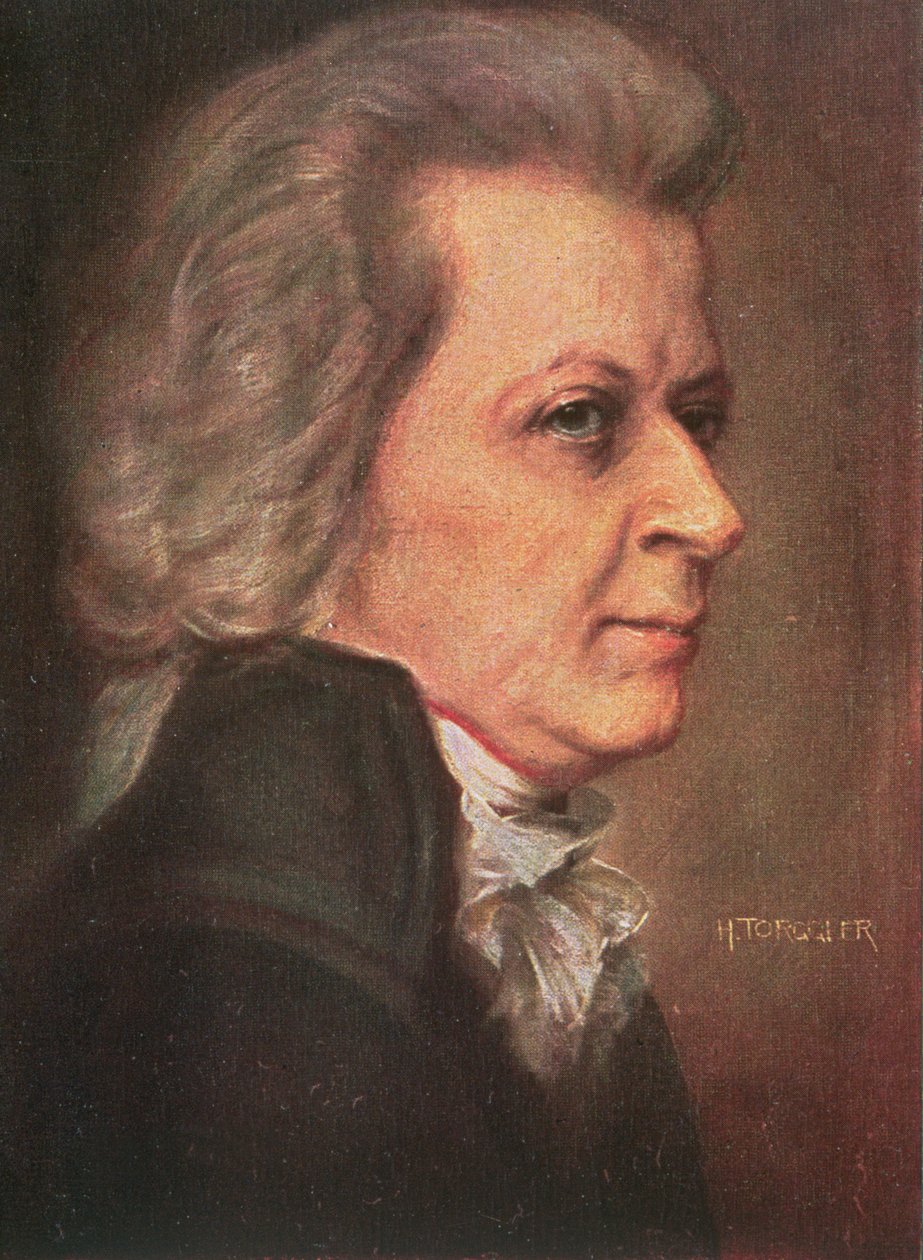 Wolfgang Amadeus Mozart (1756-91) pub. 1904 (renkli taş) by Hermann Torggler