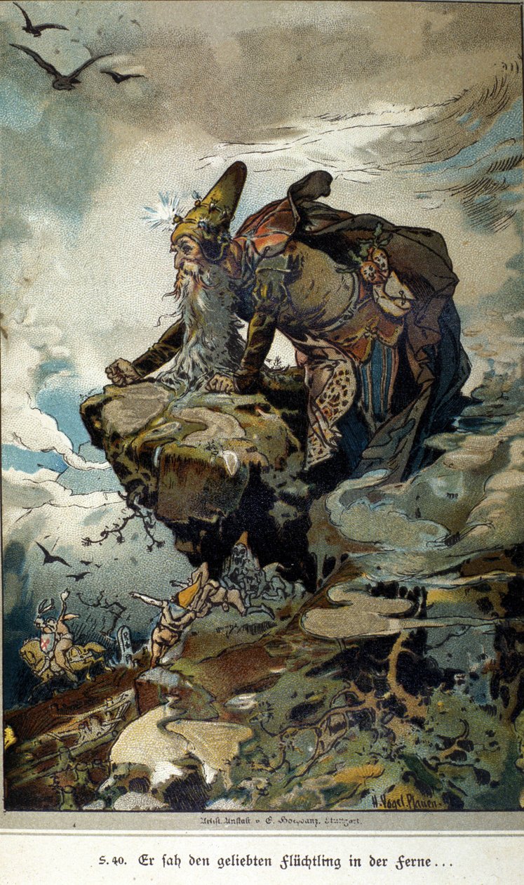 Jacob (1785-1863) ve Wilhelm (1786-1859) Grimm kardeşler tarafından yazılmış bir masal için Vogel çizimi by Hermann Vogel
