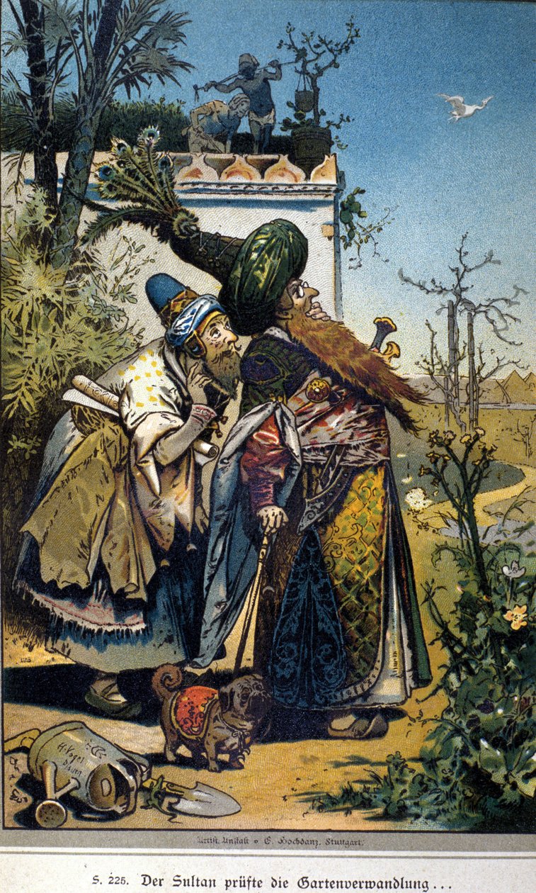 Jacob (1785-1863) ve Wilhelm (1786-1859) Grimm kardeşlerin hikayesi için Vogel çizimi: “Eski Sultan” by Hermann Vogel