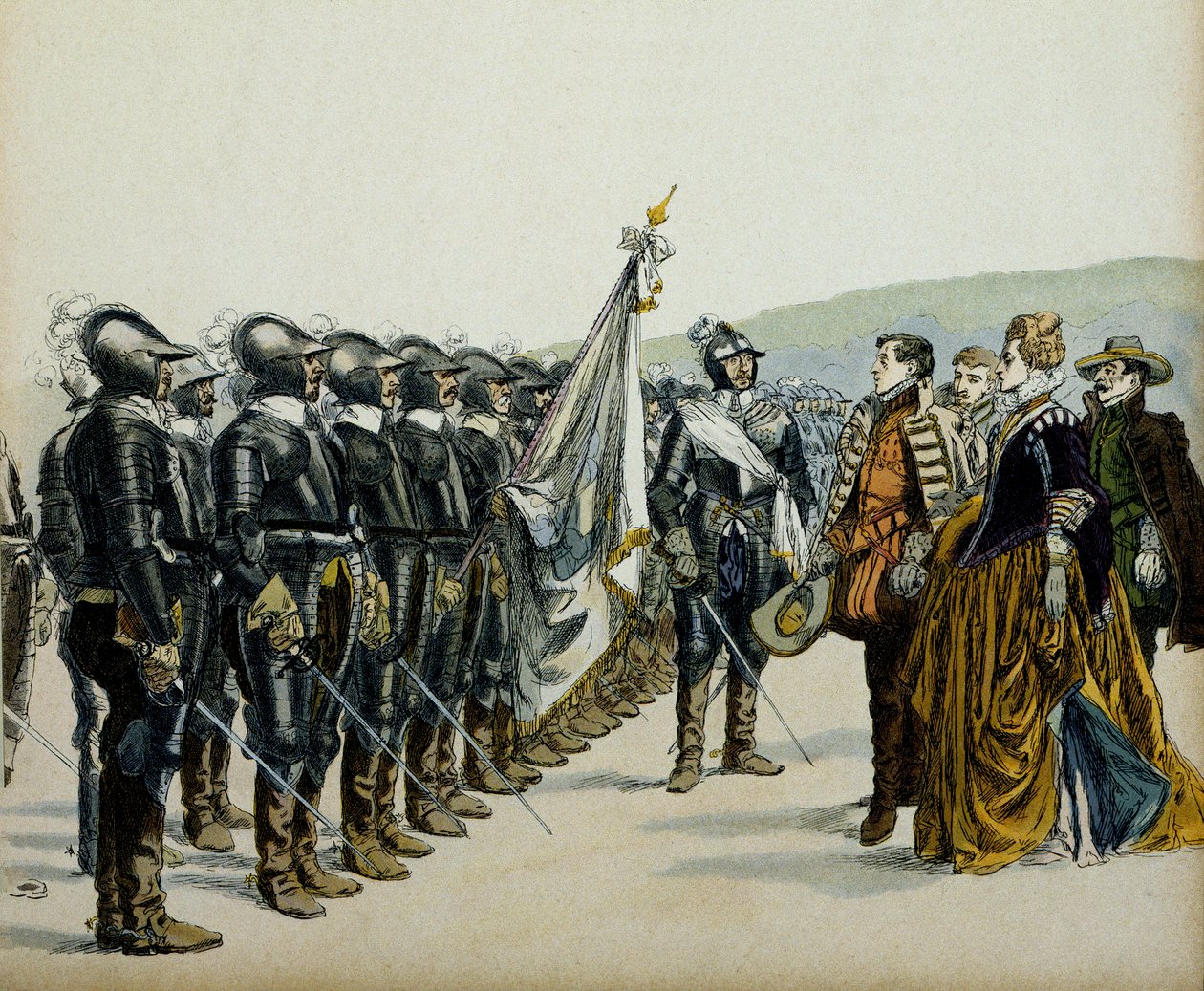 Joan of Albret veya Joan of Albret III (1528-1572) ve oğlu Henry IV (1553-1610) Protestan birliklerinden önce. Hermann Vogel