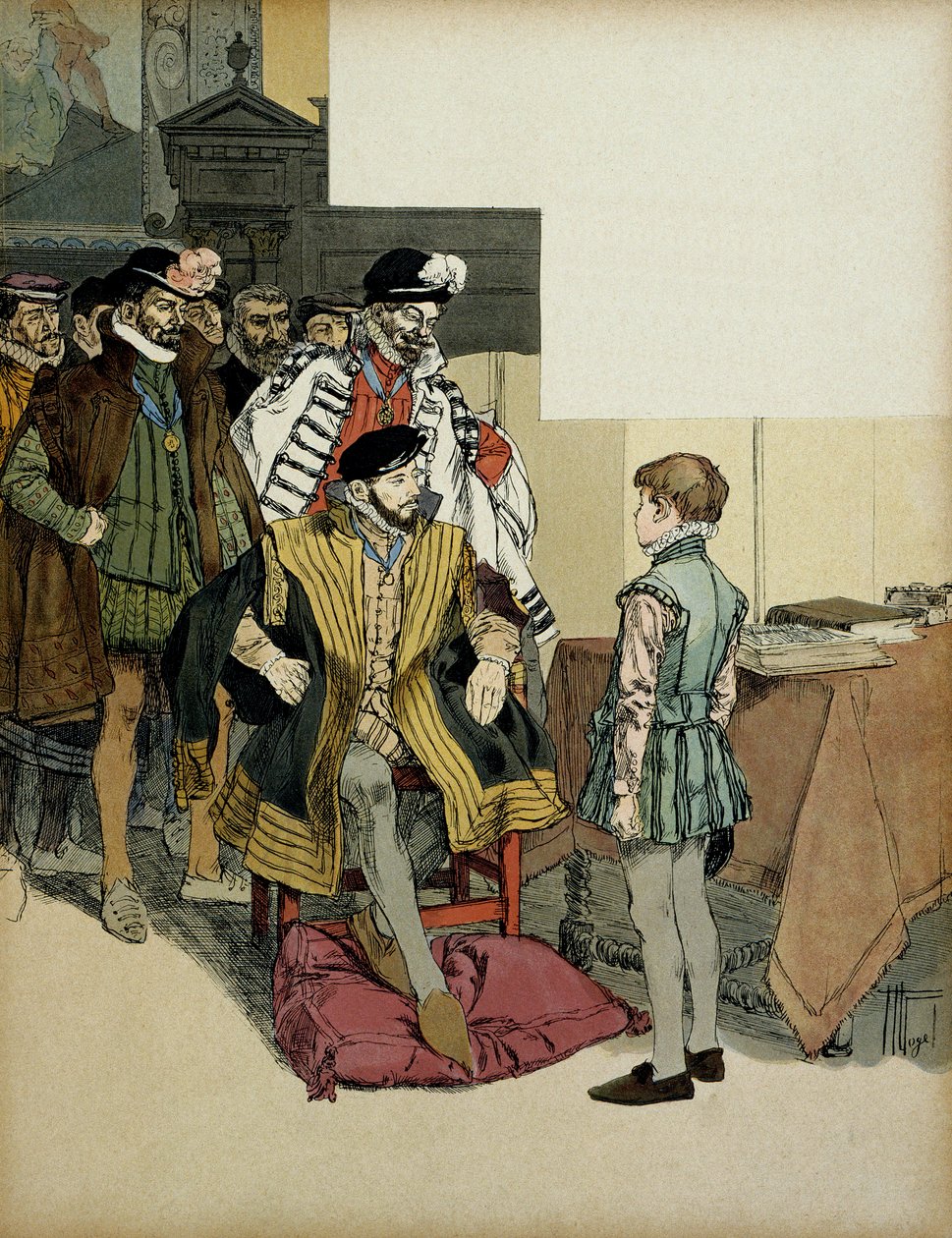 Fransa Kralı II. Henri (1519-1559), beyleriyle çevrili bir çocuk olarak IV. Henry