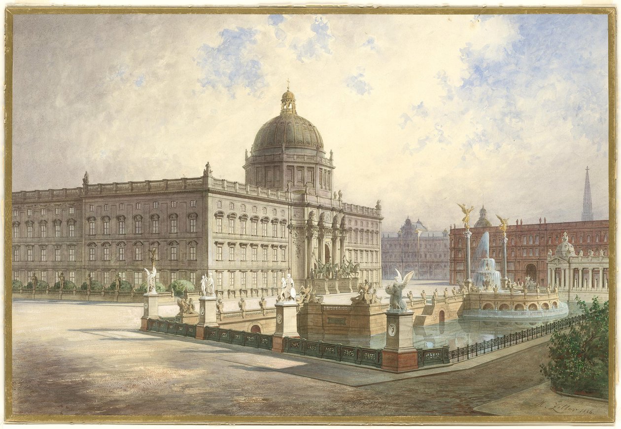 Berliner Stadtschloss. Saray köprüsünden saray cephesinin görünümü, 1886 by Hermann Ziller