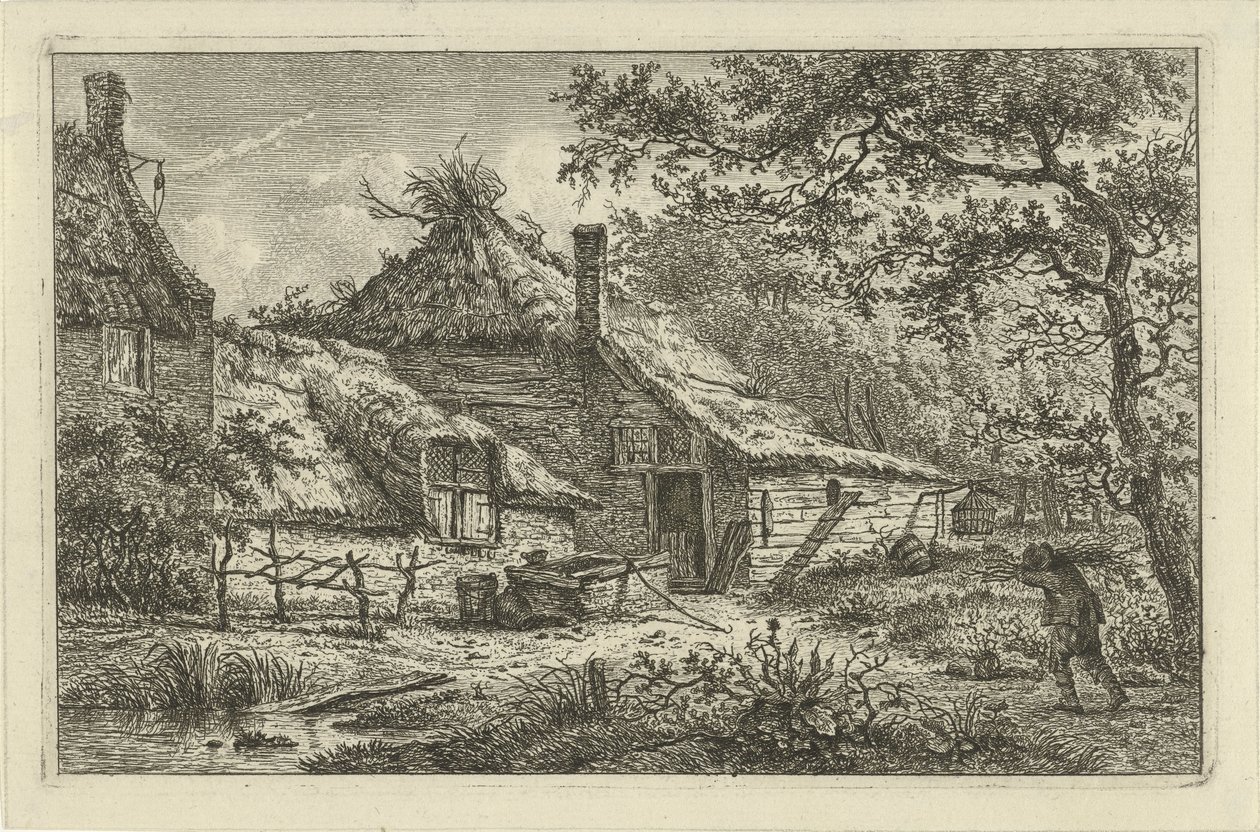 Yakacak odun olan adamla çiftlik avlusu by Hermanus Fock