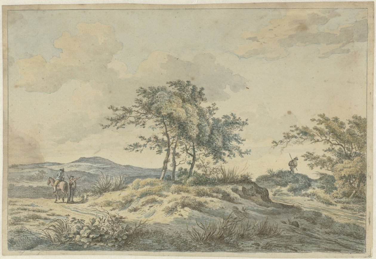 Binici ve yaya ile manzara Üç ağaç ve gezgin ile manzara by Hermanus Fock