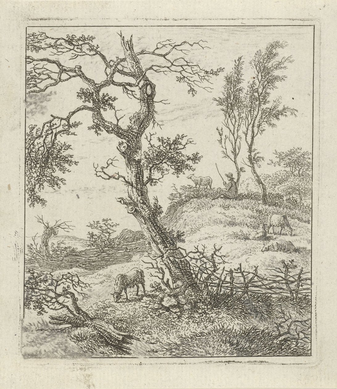 Bir tepede çoban ile manzara by Hermanus Fock