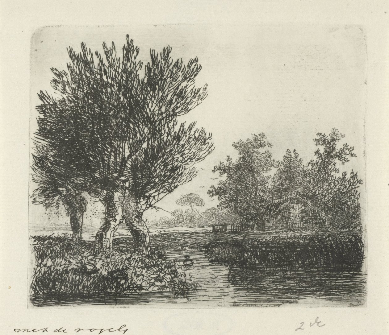 Bir rıhtım üzerinde üç pollard söğüt by Hermanus Jan Hendrik van Rijkelijkhuysen
