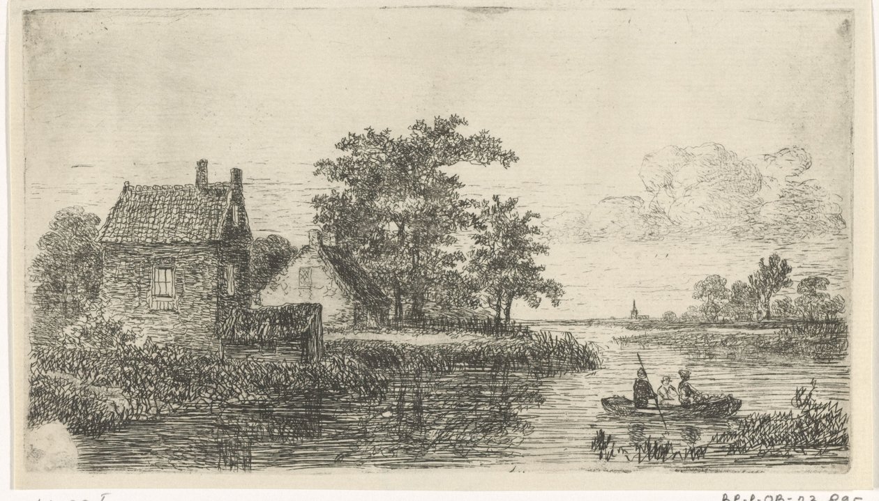 Bir teknede üç adam by Hermanus Jan Hendrik van Rijkelijkhuysen
