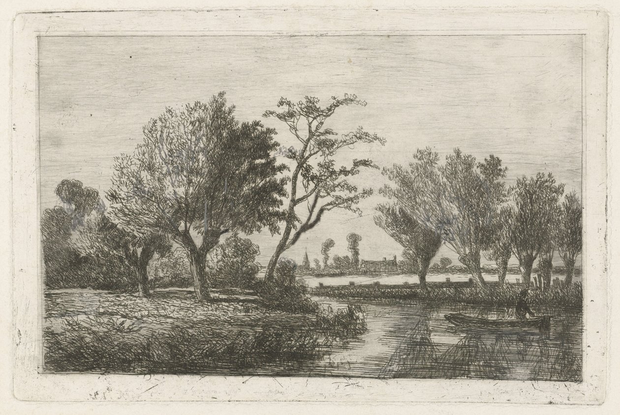 Bir teknede bir fener ile nehir by Hermanus Jan Hendrik van Rijkelijkhuysen