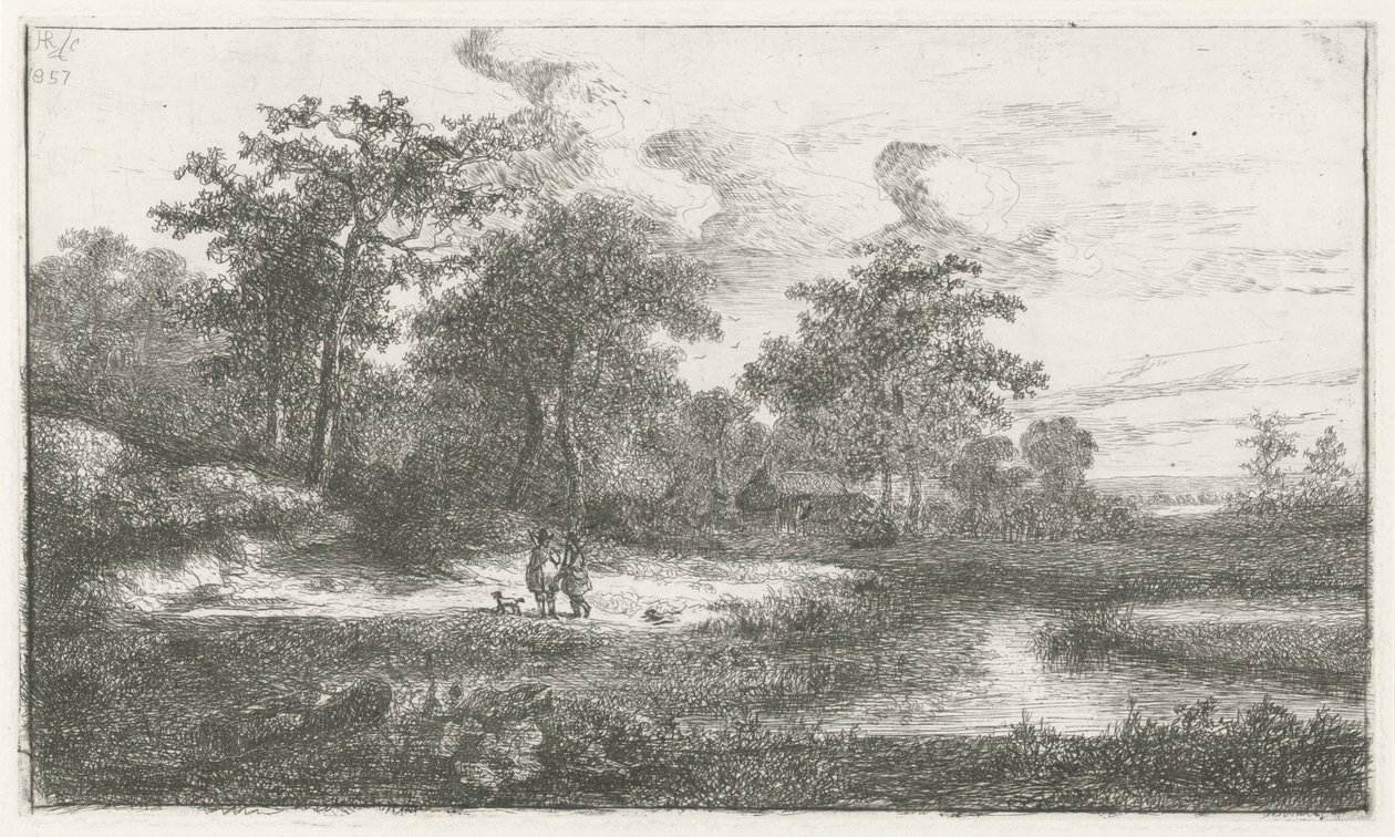 Bir havalandırmada iki avcı by Hermanus Jan Hendrik van Rijkelijkhuysen