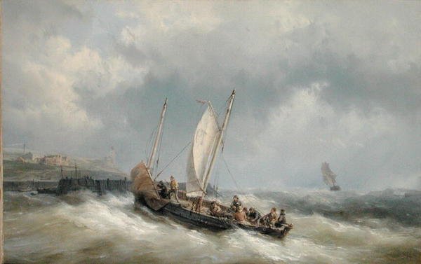 Fırtınada Limana Giren Bir Lugger (tuval üzerine yağlı boya) by Hermanus Koekkoek