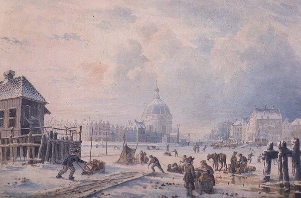 Donmuş Kanaldaki Rakamlar, Amsterdam by Hermanus Koekkoek