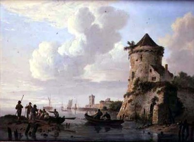 Gün Batımında Ağ Çekmek (tuval üzerine yağlı boya) by Hermanus Koekkoek