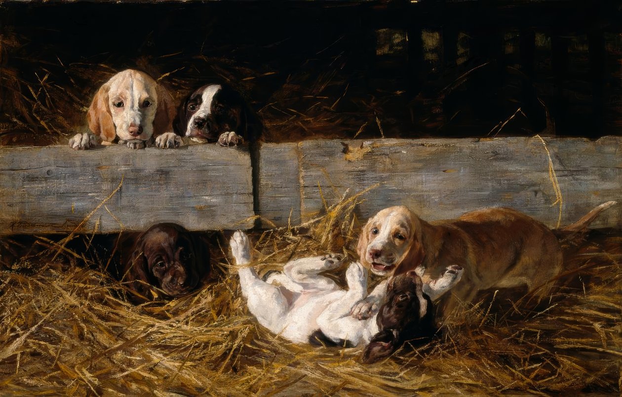 H.Biedermann-Arendts, Yavru köpeklerle oynamak by Hermine Biedermann Arendt