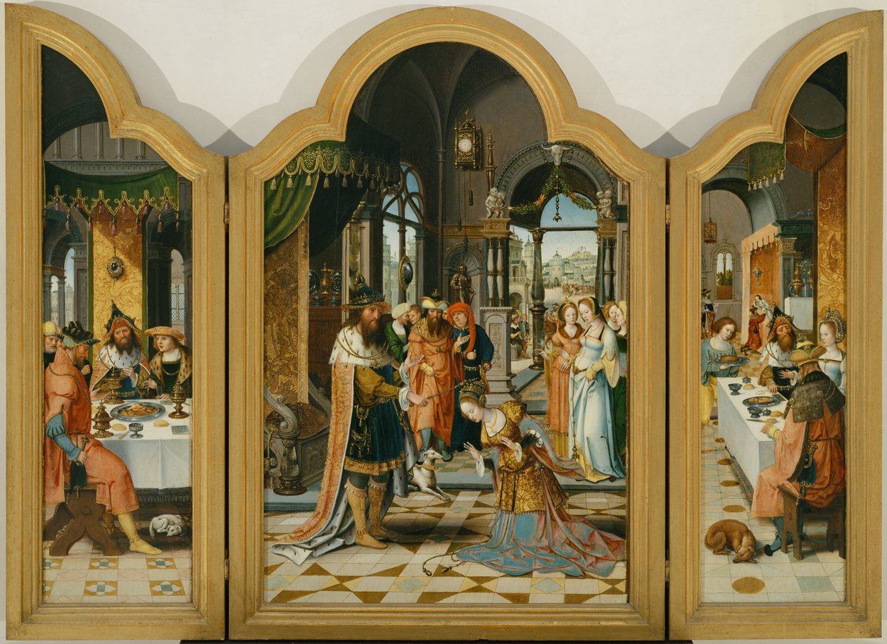 David ve Bathsheba'nın Hikayesi, Üç Parçalı (ahşap üzerine resim) by Herri met de (c.1510 p.1550) Bles