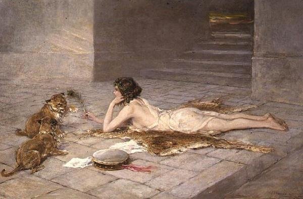 Aslan yavrularını alay etmek by Heywood Hardy
