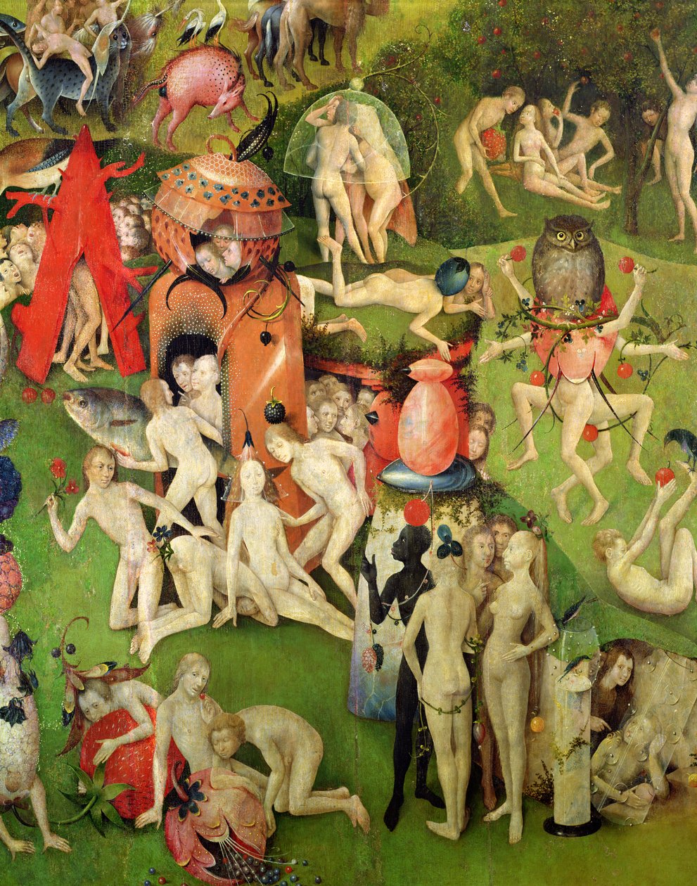 Dünyevi Zevkler Bahçesi: Lüks Alegori, üç parçalı orta panel, c.1500 (detay) by Hieronymus Bosch